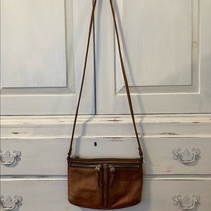 Fossil brown leather crossbody bag